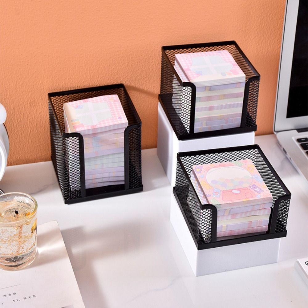Sticky Note Dispenser - Cube de papier en maille noire,