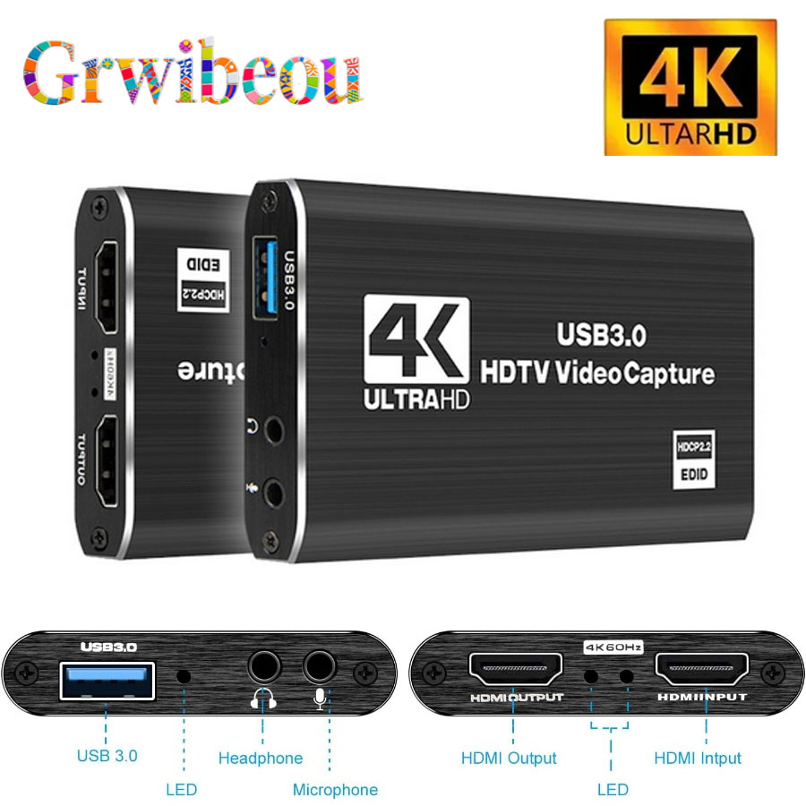 Webcam Hd 1080P - Carte d'acquisition vidéo 4K USB 3.0,