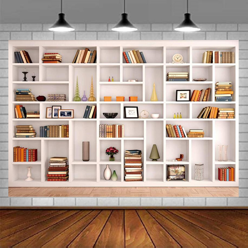 Home Office Zoom Background Free - Fond de photographie bibliothèque blanche, décoration