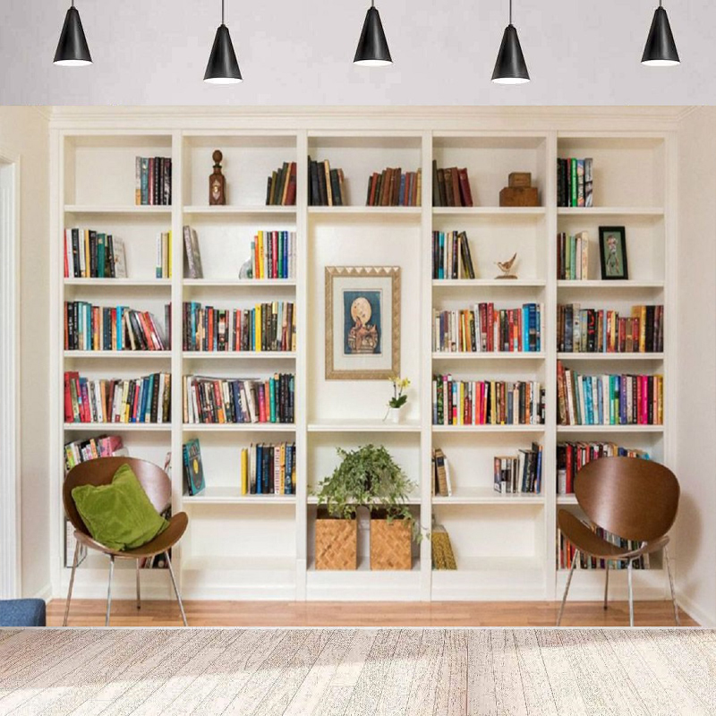 Home Office Zoom Background Free - Fond de photographie bibliothèque blanche, bannière